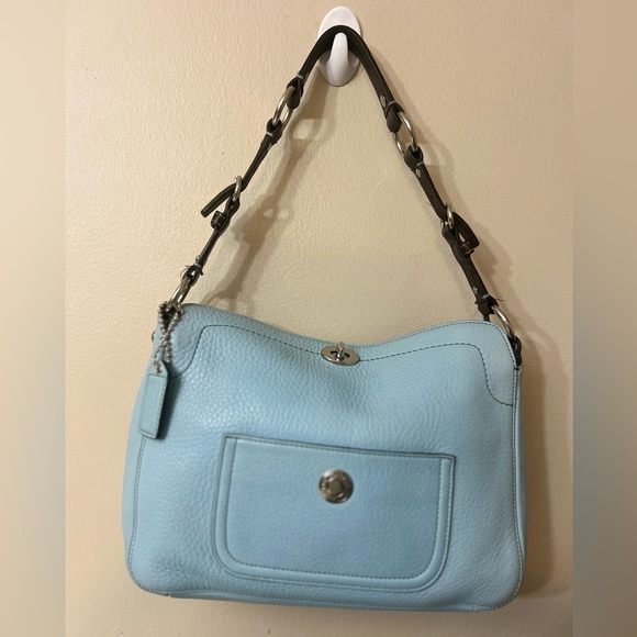 Vintage Coach Light Blue Leather Shoulder Bag.#8A38 - Picture 1 of 12